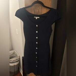 Navy Button-Front Midi Dress